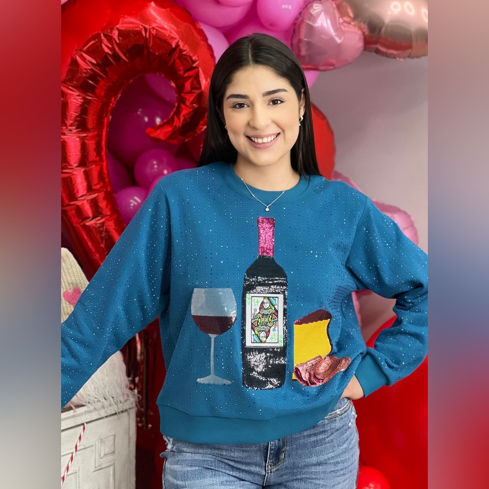 Wine & Cheese Sweatshirt by Queen of Sparkles.